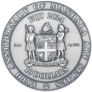 Pièce de monnaie commémorative en argent 5 oz Fidji 2024 Notre-Dame Mandala, relief ultra-haut, motif mandala