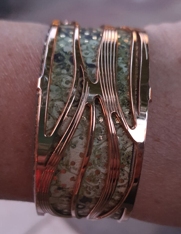 Bracelet Manchette Moderniste en Cuivre, Décor Rayonnant, 1975-2020
