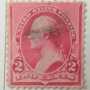Timbre-poste USA 1890 2 cents George Washington Two Caps Scott #220c oblitéré papier gommé impression typographique dentelure 12