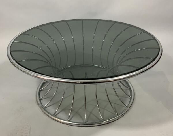 Table basse Space Age en métal chromé et verre fumé, attribuée à Gastone Rinaldi pour Rima, Italie, 1970