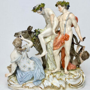 Statuette Meissen Silène ivre sur âne en porcelaine dure XVIIIe siècle Johann Joachim Kändler Rococo