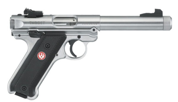 Pistolet semi-automatique Ruger Mark IV Target .22LR en acier inoxydable, canon lourd 5,5", époque fin XXe - début XXIe siècle