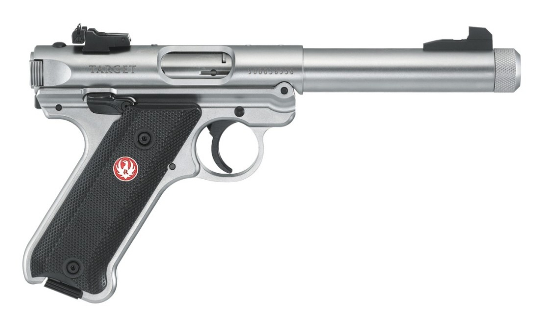 Pistolet semi-automatique Ruger Mark IV Target .22LR en acier inoxydable, canon lourd 5,5", époque fin XXe - début XXIe siècle
