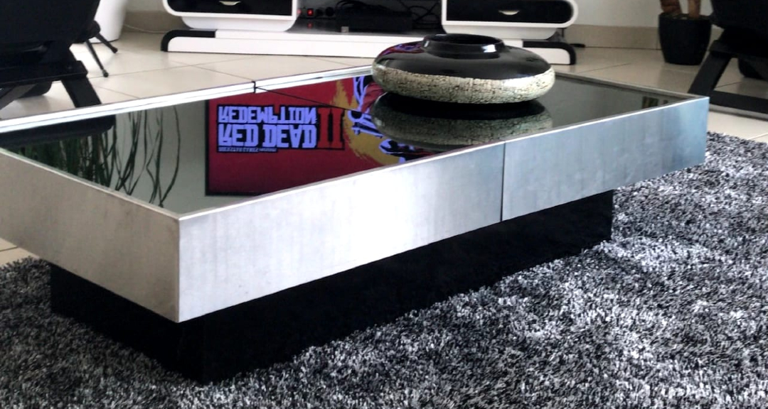 Table basse à bar encastré en acier inoxydable et verre, design Willy Rizzo pour Cidue, circa 1970