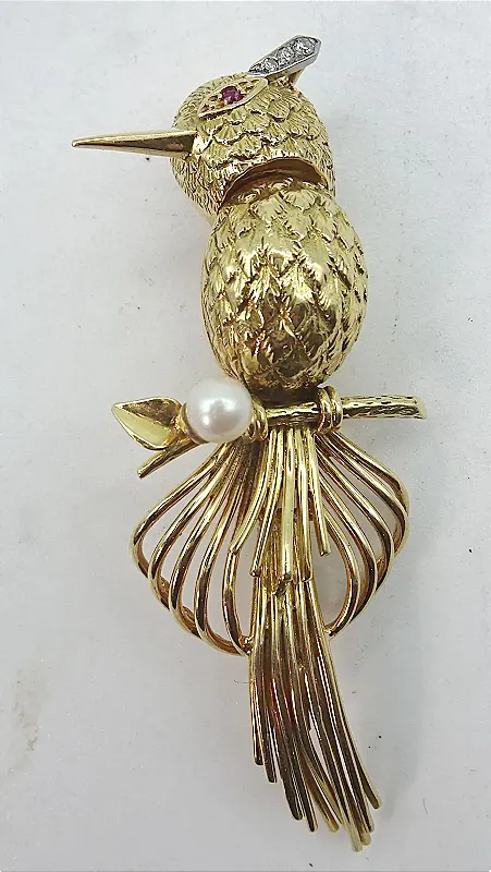 Broche oiseau stylisé ajourée en métal doré années 1960-1970 école française ou italienne