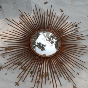 Miroir Soleil Art Déco en Bois 1950