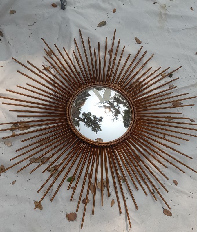 Miroir Soleil Art Déco en Bois 1950
