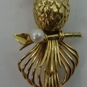 Broche Oiseau Chanteur Art Déco Or Rubis Diamant 1920