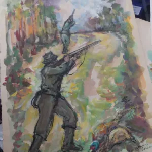 Peinture à l'huile réaliste de chasse XIXe siècle