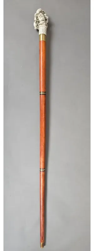 Bâton de Marche Victorien en Bois et Bronze XIXe Siècle